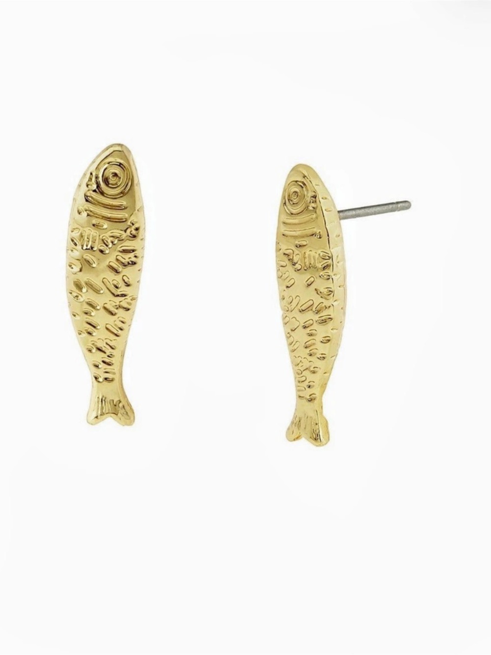 New Betsey Johnson Gold Girl Dinner Sardine Stud Earrings
